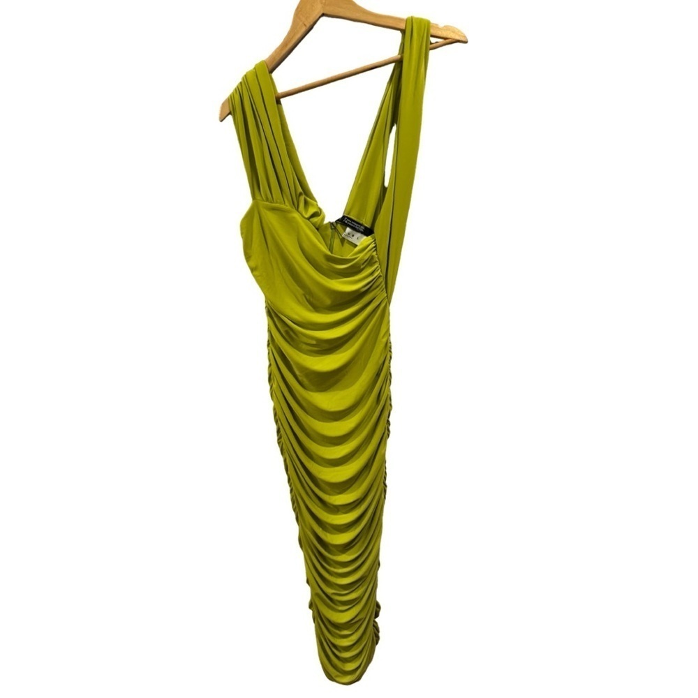 Club L London Rouched Lime green Asymetric Shoulder Midi Dress Size Us 4 NWT - Picture 3 of 7